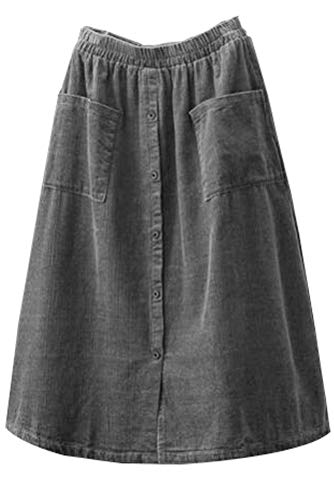 Minibee Women s Corduroy Midi Skirt Front Split Buttons A-Line Dress (XL, Gray)