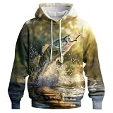 HSKLHBDIL Men's 3D Fishing Hoodie βOutdoor Angler Apparel for Fishing Camping,Bass Fishing Sweatshirt Multicolor1,XL