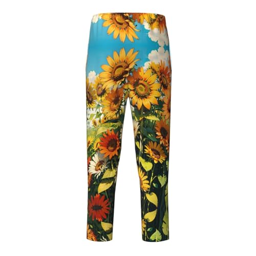 Pajama Pants Pajama Bottoms with Elastic Waistband Sleepwear Lounge Pants, Sunflowers2