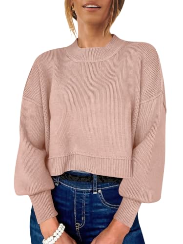 Image of ANRABESS Cropped Sweaters for Women Long Sleeve Oversized Fall Outfits