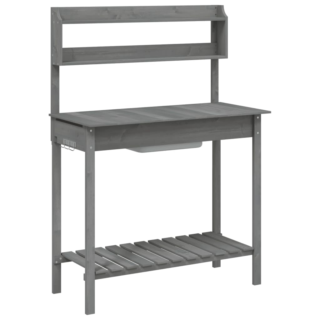 Vidaxl () Potting Table With Sink Potting Bench Plant Table Solid Wood Fir Black/Grey