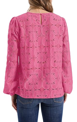 Image of OFEEFAN Blouses for Women Dressy Casual Spring Tops 2026 Summer Outfits Flower Lace Crochet Long Sleeve Shirts