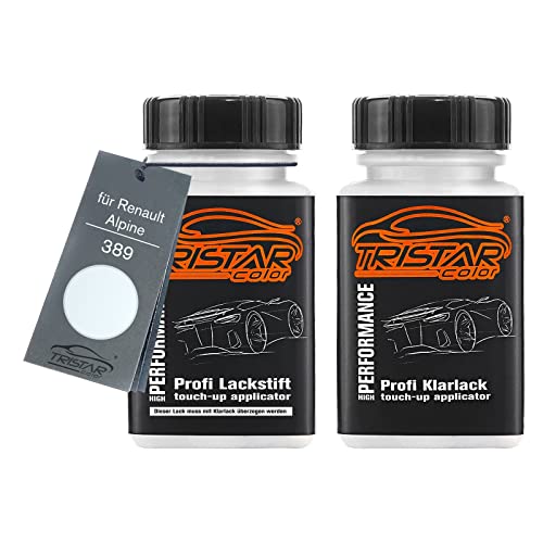 TRISTARcolor Autolack Lackstift Set für Alpine/Renault/Renault RVI 389 Blanc Glacier/Arktis Weiss Basislack Klarlack je 50ml