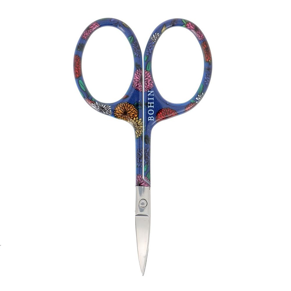 Bohin Blue France Display Blossom Scissors-Floral Patterns, For Embroidery And Crafting Projects, Steel, 9Cm