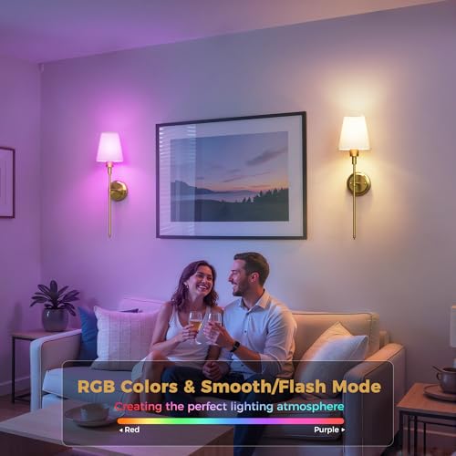 Image of DORESshop Battery Operated Wall Sconce: Set of 2 Wireless Wall Light 12000mAh, 15 Color Rechargeable Wall Sconces, Sconce Wall Decor Set of 2 for Bedroom, Living Room, Gold, 24.6in