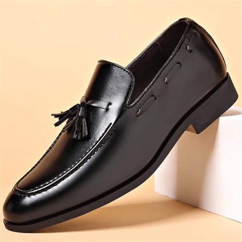 Image of Men's Fashion Tassels Dress Shoes Slip-On Loafers Formal Business Casual Moccasins Driving Leather Shoes