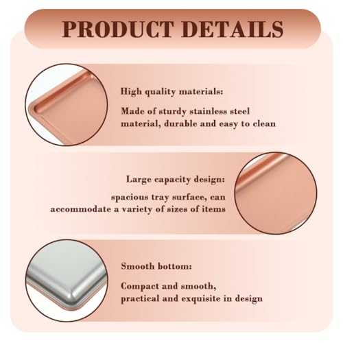 Image of HASTHIP 2Pcs Stainless Steel Jewellery Trays 12.5x17.9cm Silver Rose Gold