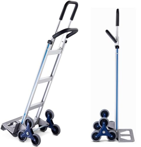 Diable robuste pour escalier - Capacité de 250 kg - Diable en aluminium pour entrepôt, garage et atelier - Chariot de déménagement à 6 roues pour un transport facile