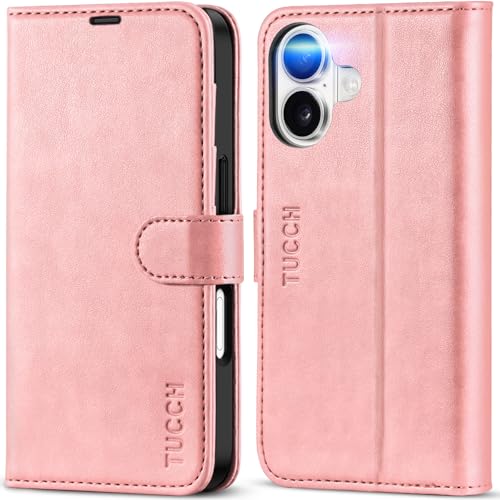 TUCCH Case Wallet for iPhone 17 (6.3") 2025, Stand | RFID Blocking | 4 Card Holder | PU Leather | Magnetic Closure Folio Protective Cover | TPU Shockproof Inner Shell | Rose Gold
