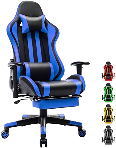 Soontrans Ergonomic Gamer Chair,Racing Gaming Chair with Footrest,Reclining Computer Chair,PU Leather Office Chair,Swivel Desk Chair with Adjustable Headrest Lumbar Pillow(Reddish Blue)