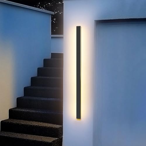 Jadssox Aplique LED de pared para exterior, regulable, lineal, de 100 cm, color negro, minimalista, de tira larga, resistente al agua IP65, for entrada, pasillo, garaje y porche