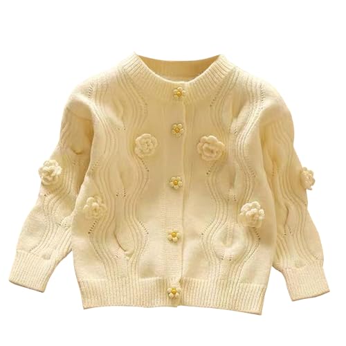 Girl’s Cute Cardigan Sweater Long Sleeve Crew Neck Floral Casual Button Up Knit Cardigan Tops