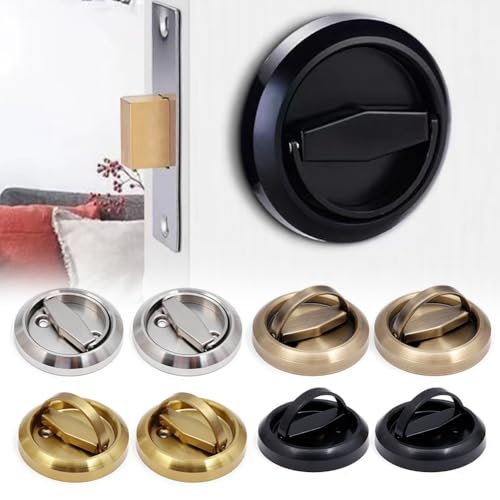 Kivivaka Juego de manijas correderas de acero inoxidable 304 resistentes para puerta con cerradura de anillo, manija moderna de vidrio para puertas de granero, instalación, tono plateado, paquete de 2