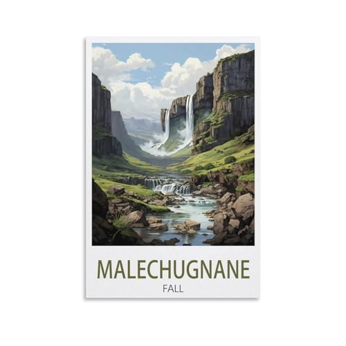 BaHeLs Maletsunyane Falls Lesotho Affiche de voyage vintage paysage 30 x 45 cm Décoration murale pour salon, chambre à coucher