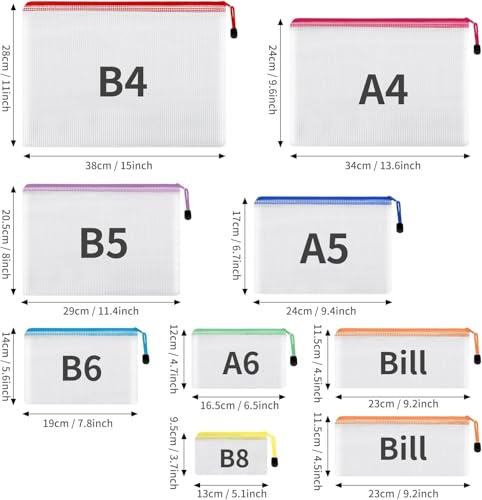 eoout 30pcs mesh zipper pouch bags 8 sizes plastic bags 8 colors waterproof pouches with slide fastener for organization multipurpose for travel school supplies office and home organization