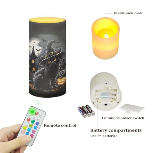 Image of Halloween Gothic Cat Flameless Flickering Candles with Remote