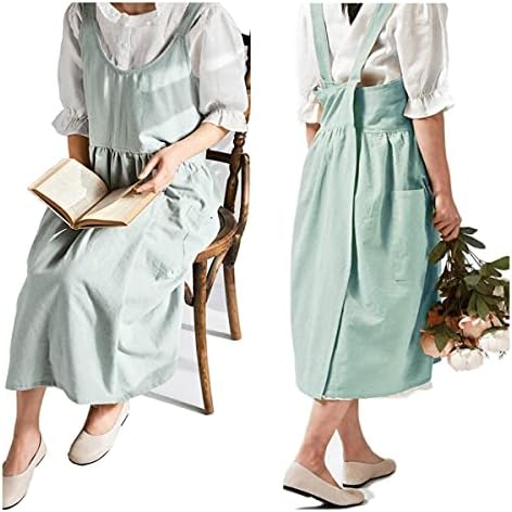 ZI TENG Cotton And linen Apron Fashion Adjustable Bib Chef Apron,Coffee Shop Waist Kitchen aprons 32X43 Inch