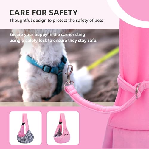 Adjustable Dog Carrier Sling - Hand-Free Dog Carriers for Small Dogs and Cats, Puppy Sling Carrier with Zipper Purse Pocket, Travel Safety Harness, Puppy Essentials (Pink) - Image 6