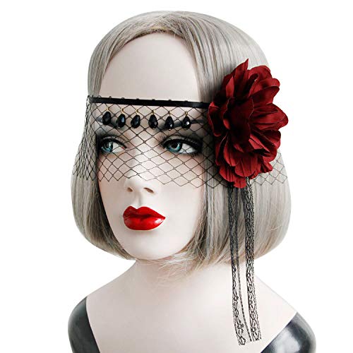 XGOPTS Masquerade Mask for Women | Lace Flower COS Eye Masks for Venetian Costume | Carnival Prom Ball Fancy Dress Mardi Gras Day of the Dead Halloween Dance Party Christmas Supplies (red rose) โ image 1