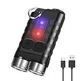 HOSONIC E3 Mini Keychain Flashlight Brightest, Rechargeable Small Powerful Flash Light 10 Modes, LED Pocket Flashlights with UV Red Blue Light, Magnetic, IP65 Waterproof