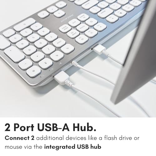 Macally Wired Keyboard for Mac with USB Ports for Mouse - Compatible Apple Keyboard for MacBook Pro/Air, iMac - Aluminum Frame