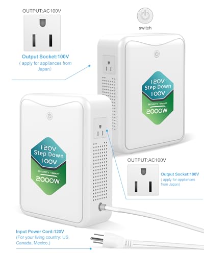 ZHENGXI 120v to 100v Voltage Converter 2000W Step Down Transformer, No Noise, Ten Protection Functions, Using Japan Appliances in US2