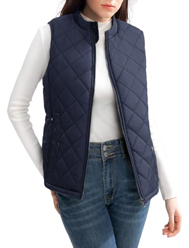ROSE LETTER Women's Vest, Quilted Puffer Water-Resistant Zip With Pockets Navy Blue Large