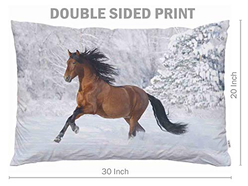 Ekobla Throw Pillow Cover Brown Horse Running Horse Cool Animal Snow Wild Modern Design Winter Nature Decor Lumbar Pillow Case Cushion For Sofa Couch Bed Standard Queen Size 20X30 Inch #TOP6