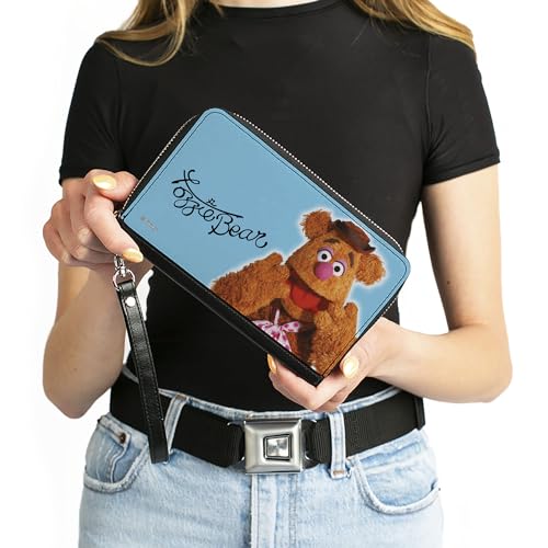 Buckle-Down Disney Wallet, Zip Around, The Muppets Fozzie Bear Portrait and Autograph Blue, Vegan Leather4