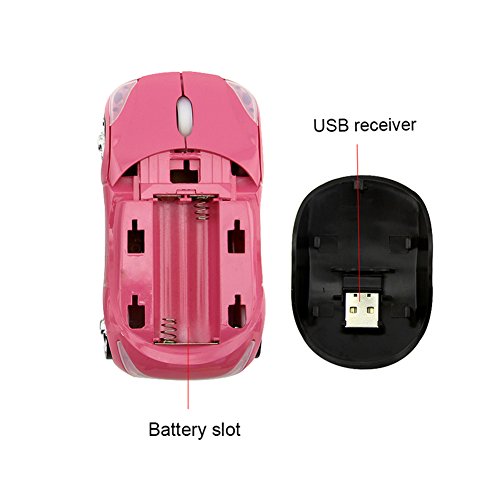 Usbkingdom 2.4Ghz Wireless Mouse Cool 3D Sport Car Shape Ergonomic Optical Mice With Usb Receiver For Pc Laptop Computer Kids Girls Small Hands (Pink) #TOP4