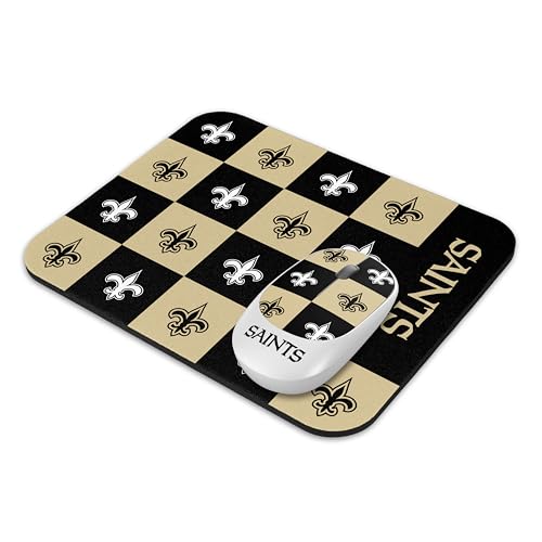 SOAR NFL Wireless Mouse and Mouse Pad- Checkered, New Orleans Saints