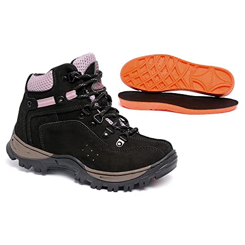 Bota Coturno Adventure Couro Feminino e Masculino (34, Preto c/Rosa)