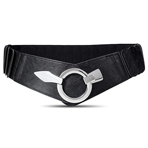 JASGOOD Ceinture Large Élastique pour Femme Style Rétro Vintage en Simili-Cuir Accessoire Mode pour Robes,Noir,Taille 84-99 cm(Longueur 85 cm)