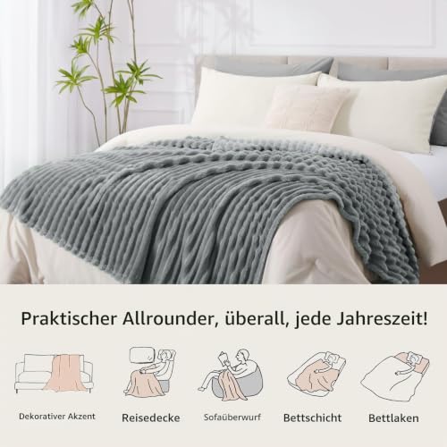 RUIKASI Kuscheldecke Flauschig Decke Hellgrau - 130x150cm Fleecedecke Sofadecke Couchdecke für Wohnzimmer Deko Tagesdecke Blanket… – Ansicht 5