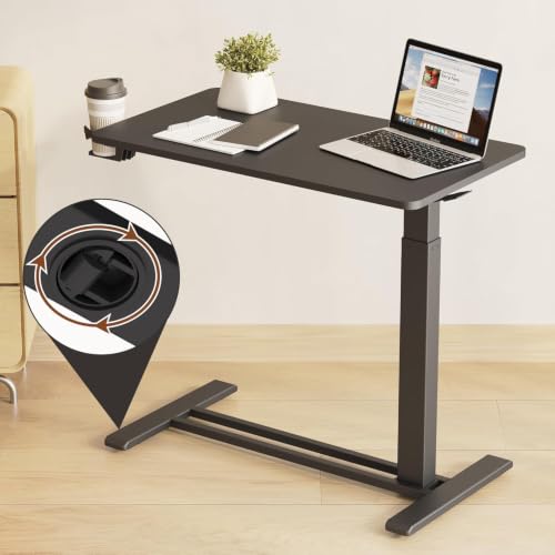 Image of FLEXISPOT Mobile Standing Desk with Wheels Pneumatic Laptop Desk Rolling Computer Cart Movable Height Adjustable Small Sit Stand Workstation Home Use (31.5 inch W x 17.7 inch D, Black)