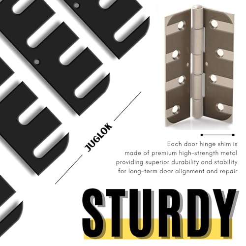 Image of Heavy Duty Door Hinge Shims 12 Pack (C-Shape Slot with Offset Screw Layout), High-Strength Metal Shims with Anti-Corrosion Coating for Door Alignment & Repair, Residential & Commercial Use (4 Inch)