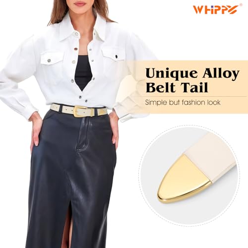WHIPPY Women Leather Belt for Jeans Pants Dresses Fashion Ladies Western Leather Belt with Solid Gold Buckle XXXL Beige