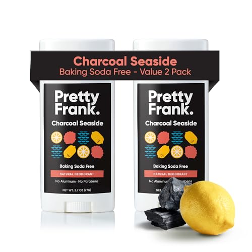 Pretty Frank Natural Aluminum-Free Deodorant Stick with Charcoal, Baking Soda-Free, Charcoal Seaside (2-Pack) | Sensitive Skin Friendly, Effective Odor Control for Women & Men, Organic Ingredients