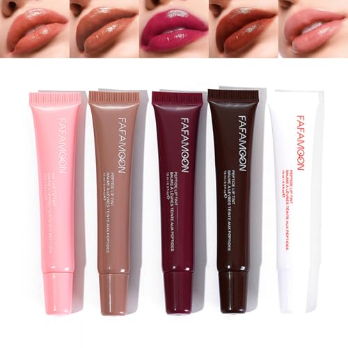 GHFCZOO 5Pcs Hydrating Lip Gloss Set: Long-lasting, Non-sticky Shiny Jelly Lip Gloss with Glitter Plumping Effect in Nude Shades for a High-shine, Glass-like Finish, 0.3 fl oz Each