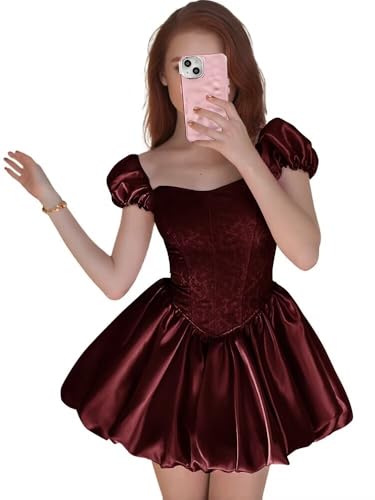 Changuan Puffy Satin Homecoming Dresses for Teens 2025 Jacquard Cap Sleeve Short Prom Dress A-line Cocktail Party Gown