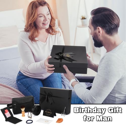 Image of Shyyween 10 Pcs Birthday Gifts Baskets for Men Father Gift Get Well Soon Gifts Beard Care Set Graduation Gift for Him with Bathrobe, Wallet, Beard Comb & Brush Set for Dad Boyfriend Husband(Blue)