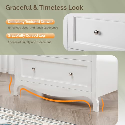 Image of VINGLI White Dresser 5 Drawer Chest of Drawers for Bedroom, 44.5 inch Tall Wood Dresser with Drawers, 29.92 inch W*15.75 inch D*44.49 inch H