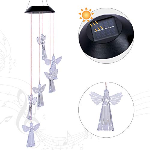 Arcpic Color Changing Solar Angel Wind Chime - LED Decorative Mobile, Waterproof Outdoor/Indoor Solar String Lights for Patio, Balcony, Party, Garden, Great Gift for Mom, Grandma, Birthday