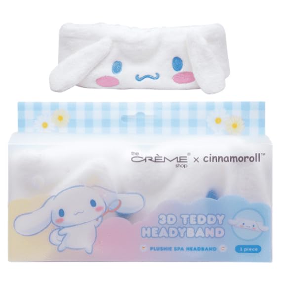 The Crme Shop x CINNAMOROLL 3D TEddy Plush Spa Headband with Stretchy Elastic Band for Comfortable Fit - Ideal for Hair Control during Beauty and Skincare Routines