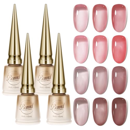 Esmalte Semipermanente de Uñas en Gel UV LED, Gel Constructor Uñas,Kit de Extensión de Uñass de Gels, Rosa Transparente 4 Colores 15ml