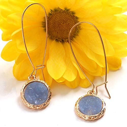 Humble Chic Simulated Druzy Threaders - Boho Glitter Upside-Down Long Hoop Dangle Drop Earrings For Women, Gold - Light Blue Stone #TOP4