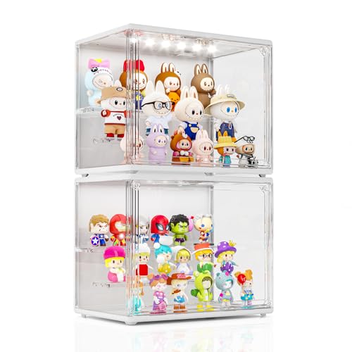 Acrylic Display Case for Collectibles with LED Light, 3 Layer Adjustable Figure Display Case with...