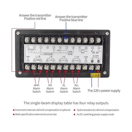 Controlador digital de temperatura PT100 Tipo K con pantalla avanzada, relé y módulo RS485 6