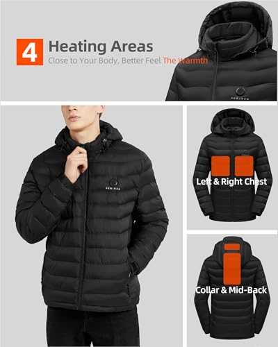 HEWINZE Men's/Women's Puffer Heated Jacket - Lightweight Warm Coat for Men with Detachable Hood and Battery Pack2