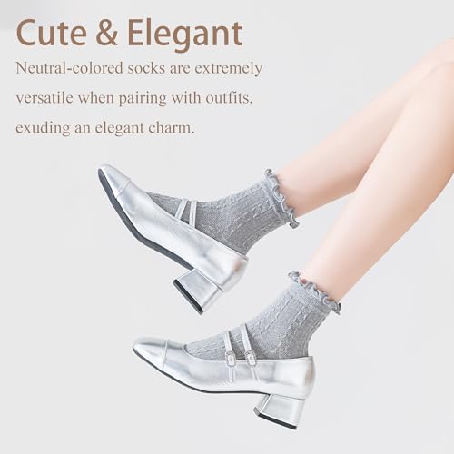Image of Mcool Mary Womens Crew Socks Ruffle Casual Cotton Frilly Breathable Cute Knit Lettuce Trim Dress Ankle Socks 6 Pack